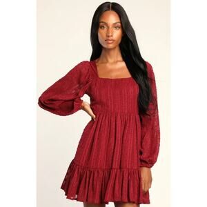 Lulus Mini Skater Dress Womens Size Medium Burgundy Only You and I Tie Back Boho